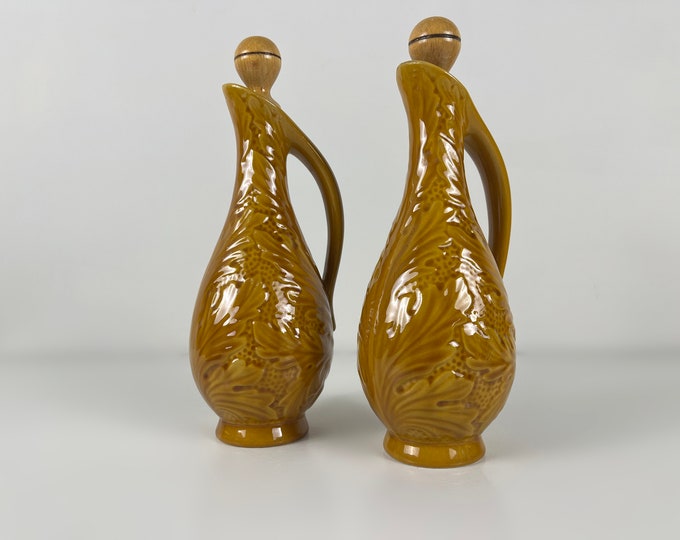 Set of two vintage ceramic carafes for wine or water from the French Provence, France 1990s