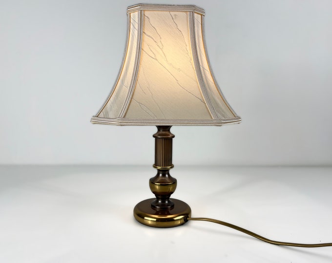 Herda Holland table lamp, model T1760 brass base with a cream white lampshade with lace, Made in the 70's, Lovely mid century modern design