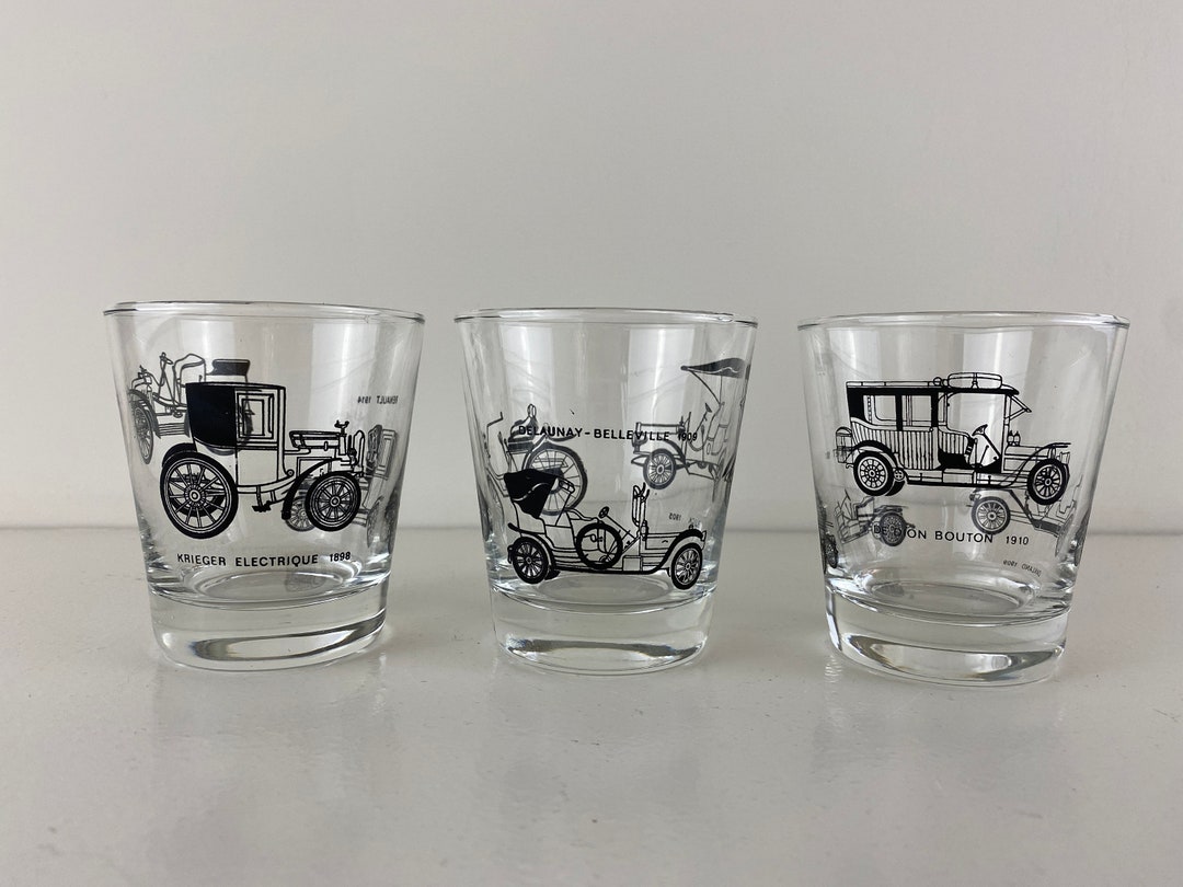 Oldtimer Cars Drinking Glasses, Lemonade Glasses, Juice Glasses Set of