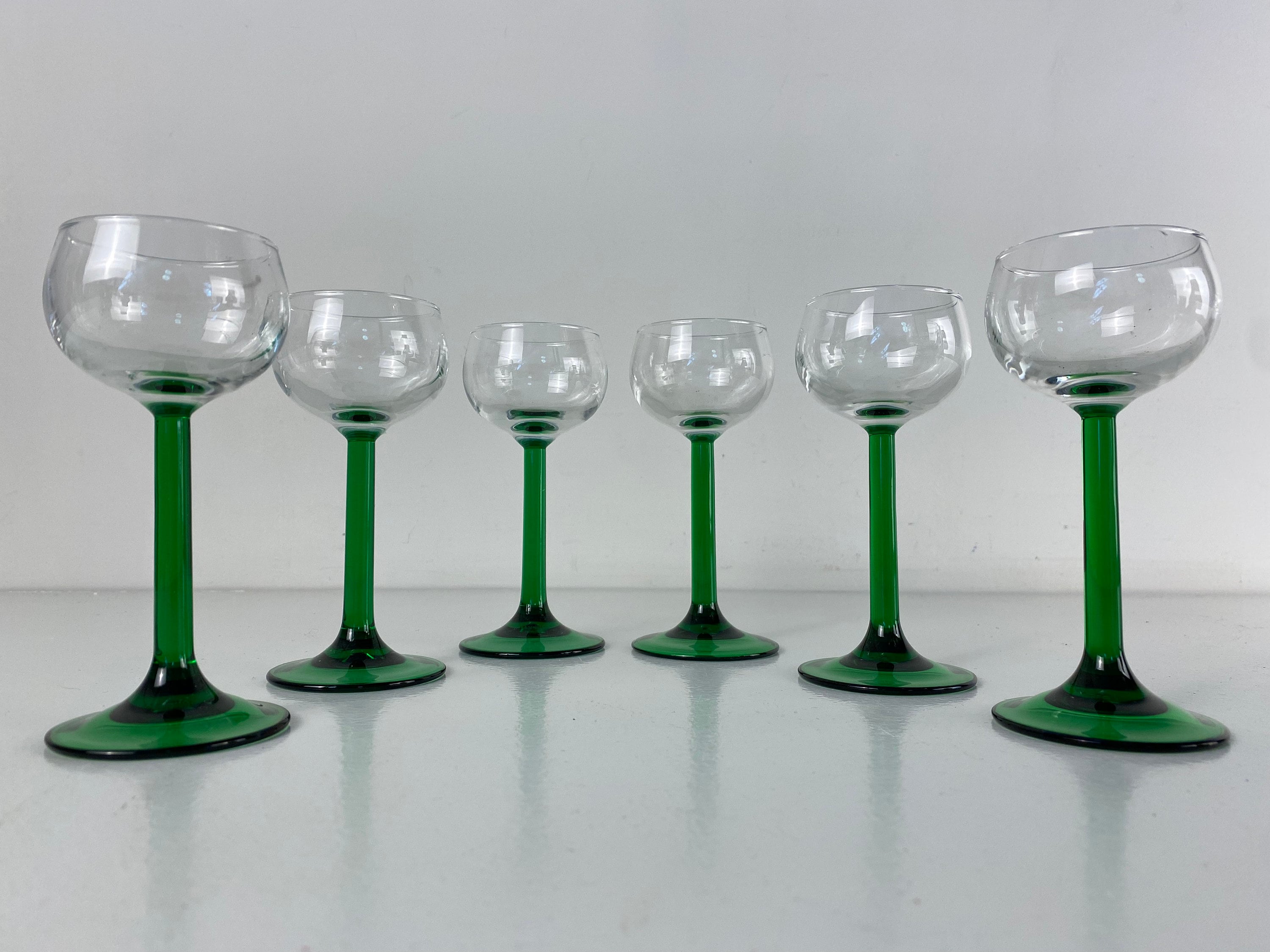 Vintage Alsatian Wine Glasses with Emerald Green Stems - Set of 6 –