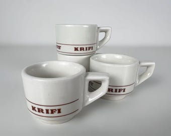 Set of 4 vintage ACF bar quality espresso cups, made in Italy for Italian coffee company Krifi, retro design from the 1980s