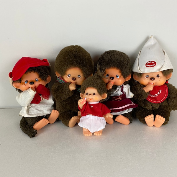 Monchhichi-Puppe, Monchhichi-Affe, Affenpuppe, hergestellt in Japan und China, schöner Vintage aus den 1970er Jahren