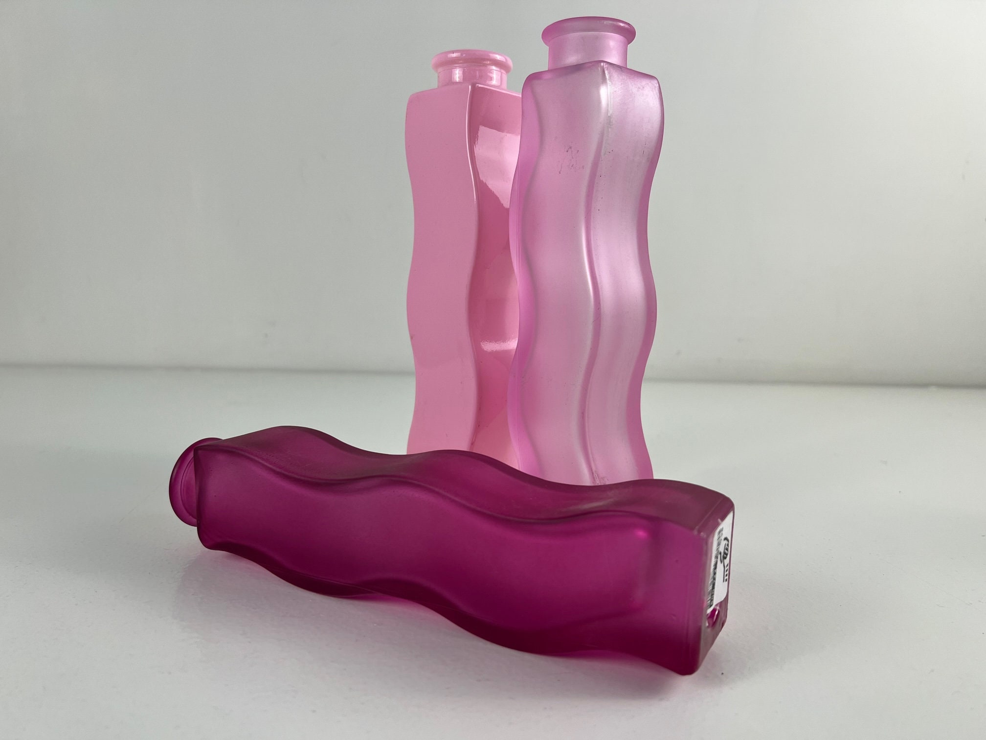 Set of 3 IKEA Skämt wave vase, Ikea squiggle glass vases in