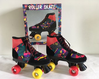 Vintage 80's Retro Roller skates black, red and disco colors, New old stock, Size: EU 35 USwoman 5.0, US UK 2.5