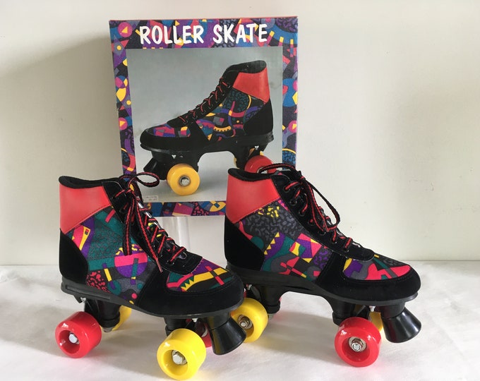 Vintage 80's Retro Roller skates black, red and disco colors, New old stock, Size: EU 36 USwoman 4.5, UK 3.0