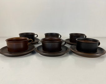 Set of 4, 5 or 6 Arabia Ruska tea cups and saucers, 60s MCM Finnish table ware, Ulla Procopé design, vintage Scandinavian dinner ware