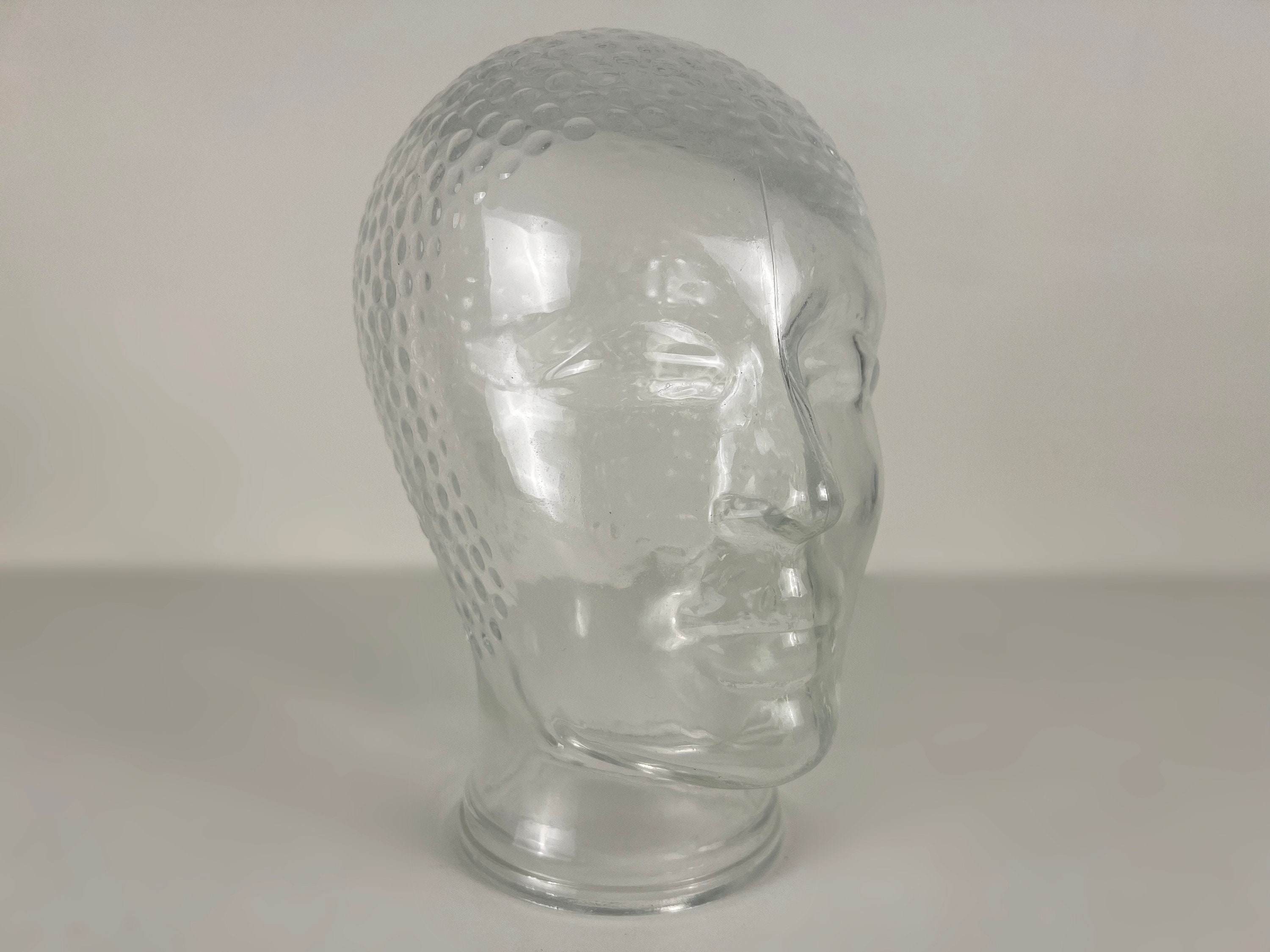 clear glass mannequin head vintage, vintage had holder, home decor