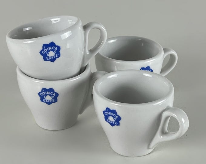 Set of 3 or 4 espresso cups, bar quality porcelain, advertising Coinca Caffè  IPA Italy, 1990s