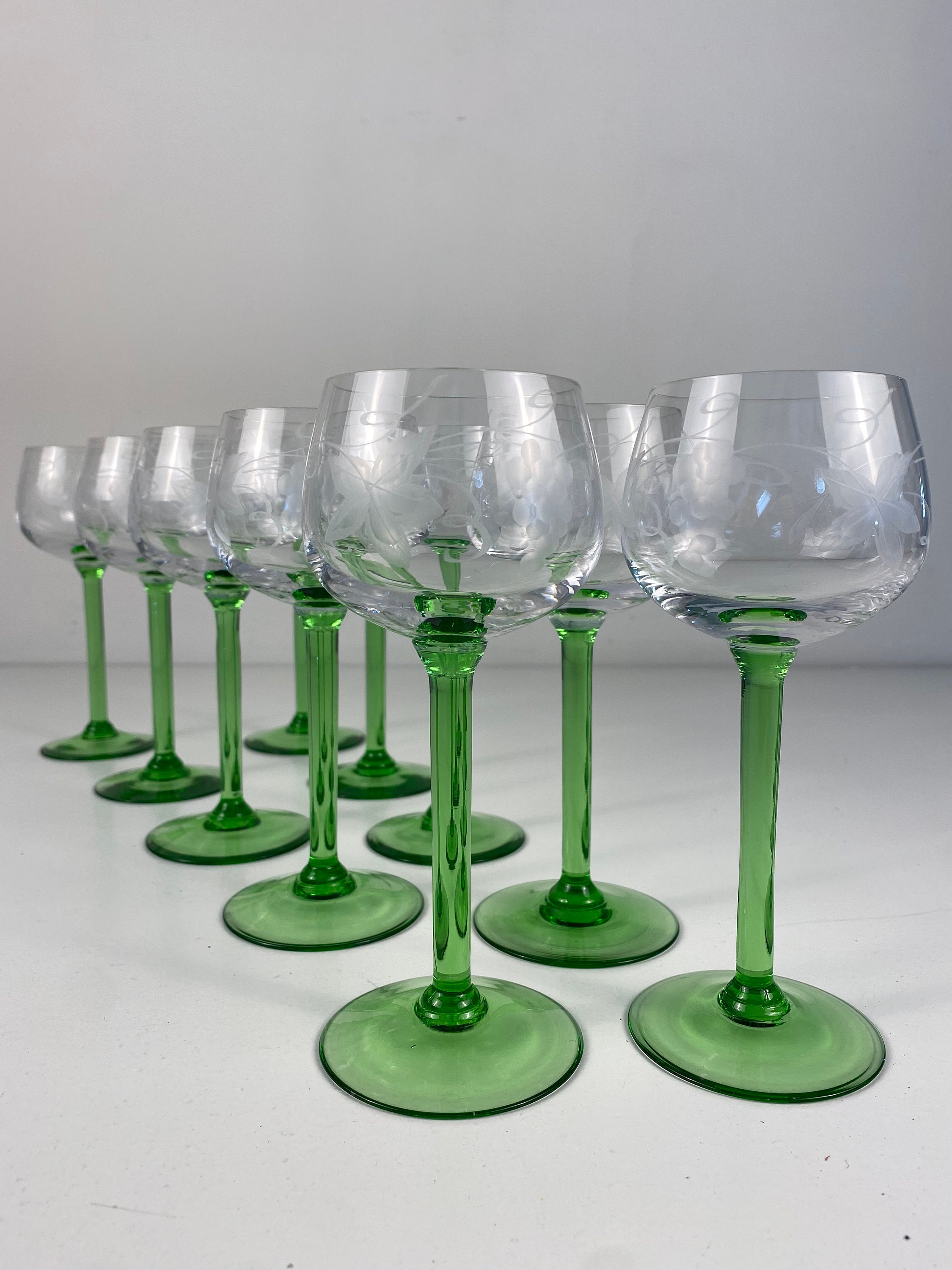 6 Alsatian wine glasses with green stems – Chez Pluie