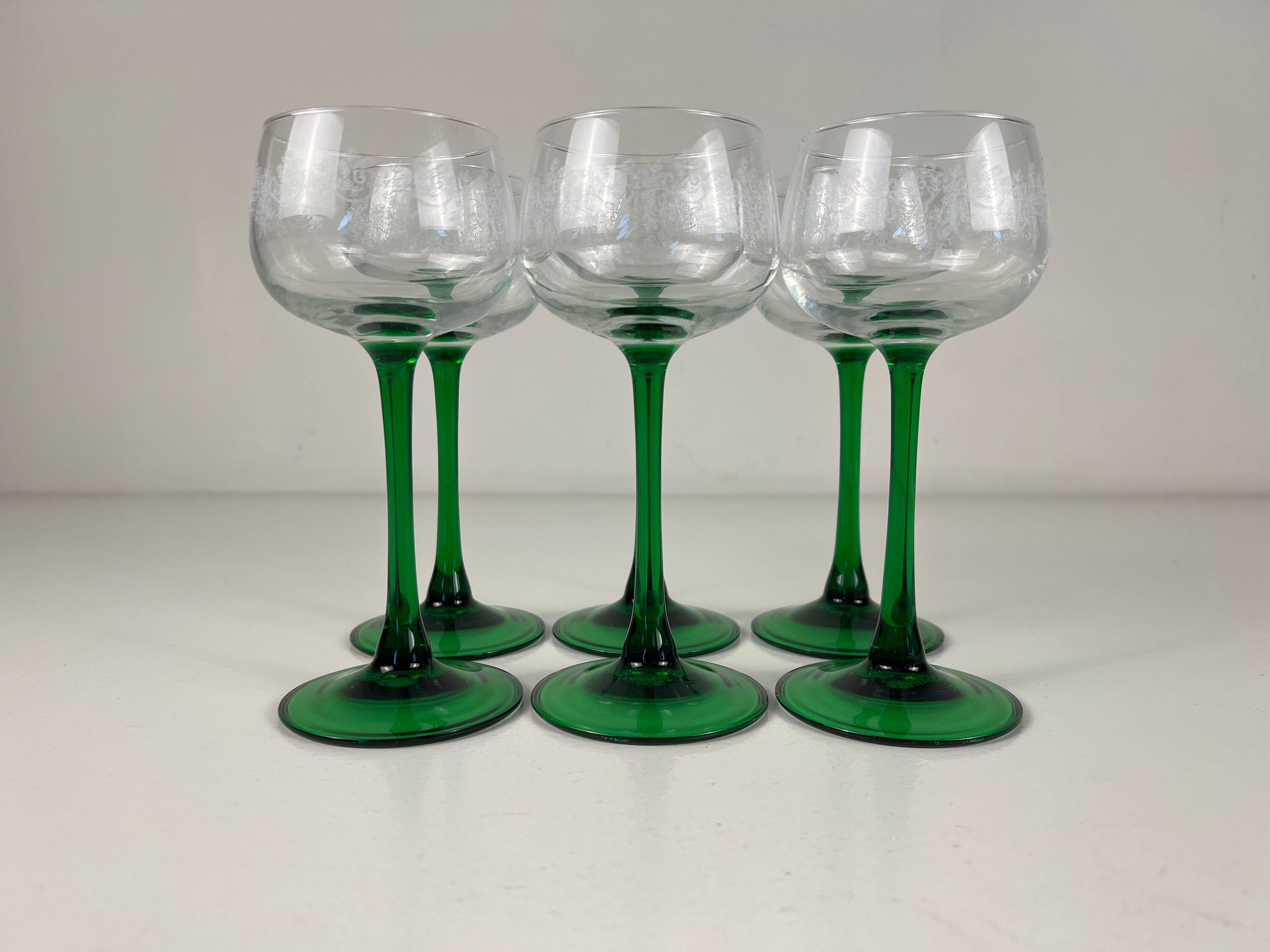 Vintage Alsatian Wine Glasses with Emerald Green Stems - Set of 6 –