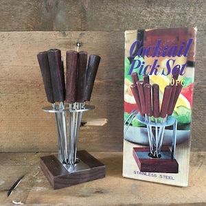 Cocktail Wood Picks Set of 10 | Picking Forks made of Wood and Stainless Steel | Party Picking Forks | Tapas Spikes accessories