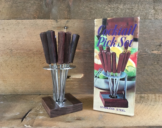 Cocktail Wood Picks Set of 10 | Picking Forks made of Wood and Stainless Steel | Party Picking Forks | Tapas Spikes accessories