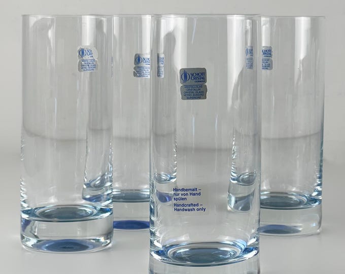 Exclusive set of 4 vintage, Schott- Zwiesel Conte Sapphire, hand painted crystal long drink glasses. Schott-Zwiesel Germany 1990s