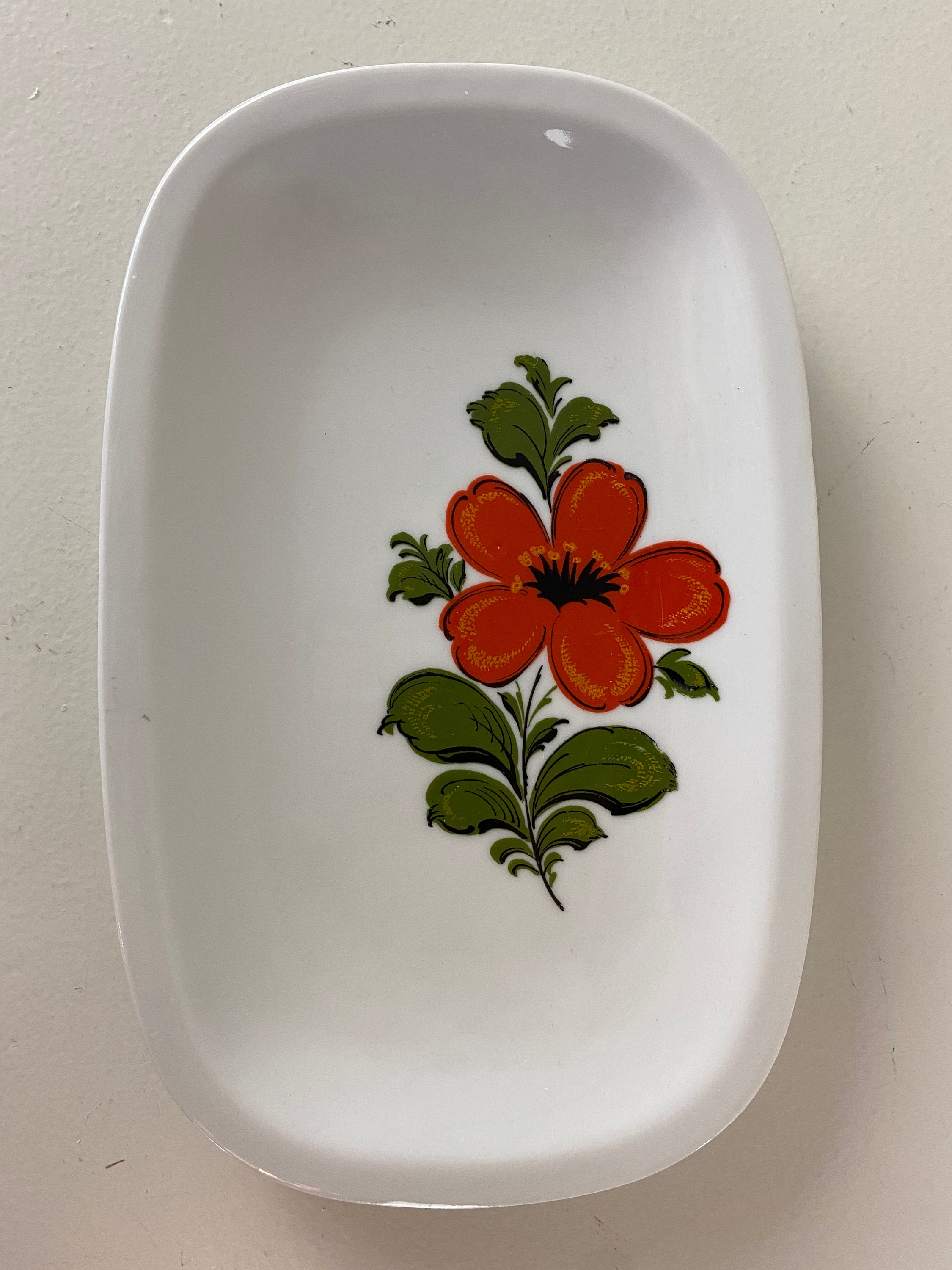 Assiette Bol Schumann Arzberg Porcelaine Rouge Orange Blanc Vintage Mid  Century -  France