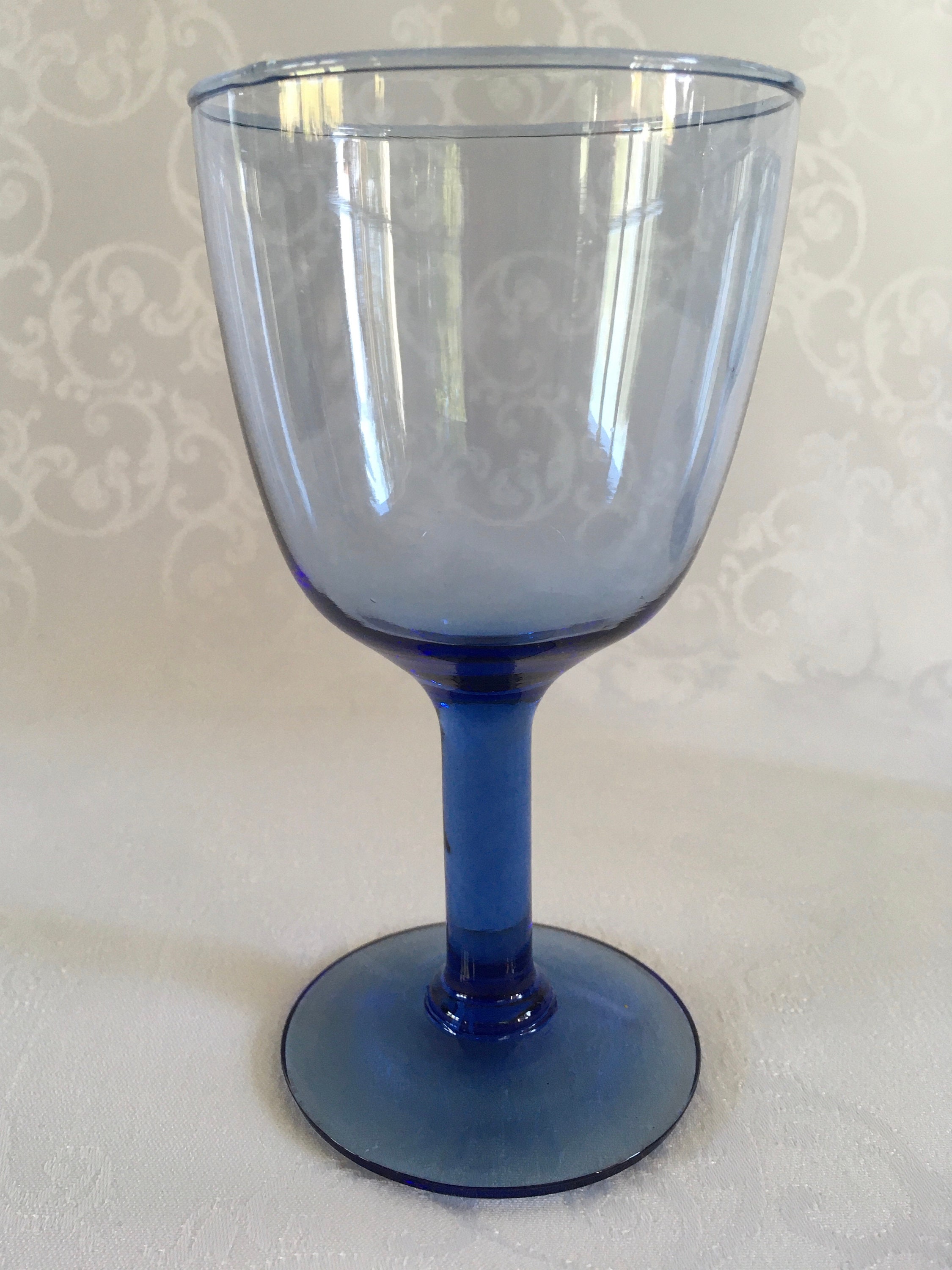 Set of 3 vintage blue wine glasses, blue glass, wine glasses, Mid
