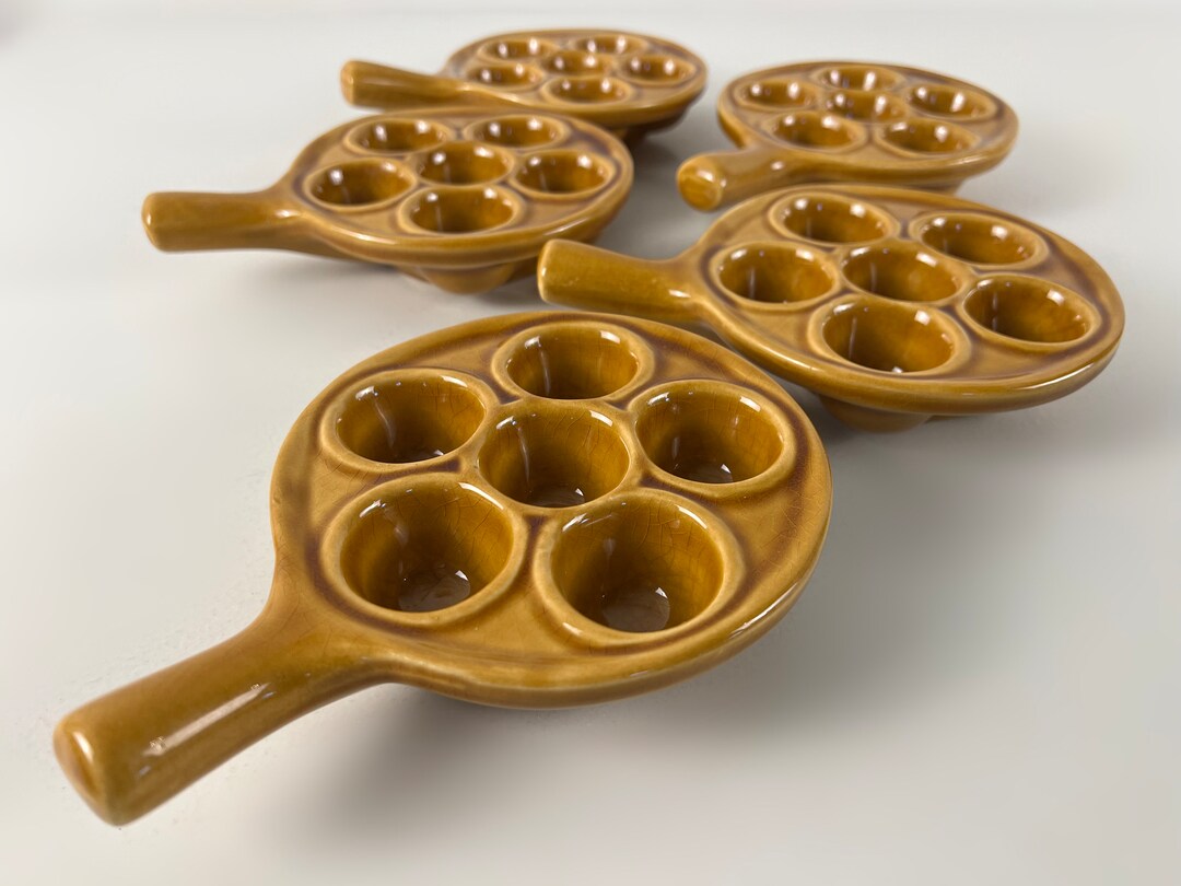 Vintage Escargot Plates, Escargot Dishes, Set of 5, Bakeware Pottery