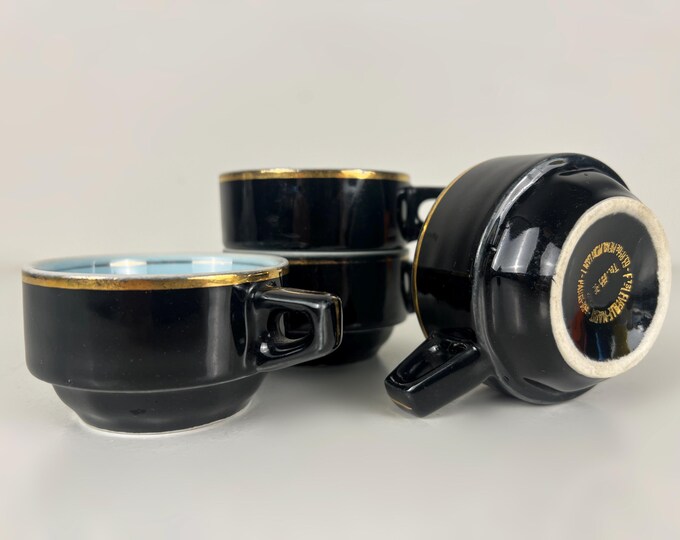 Nice vintage set of 4 classic French demi-tasse coffee cups, Café Leveille-Mabit, Paris 1950's