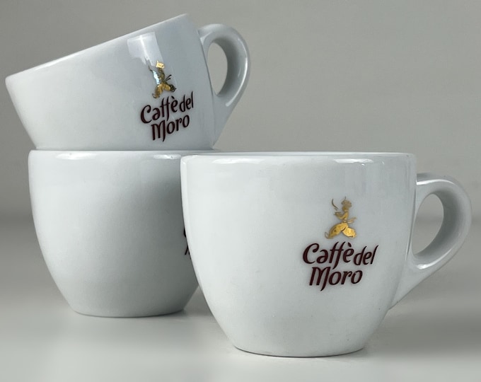 Set of 2 or 3 nice porcelain bar quality espresso cups advertising Caffè del Moro, produced by d'Ancap Italy