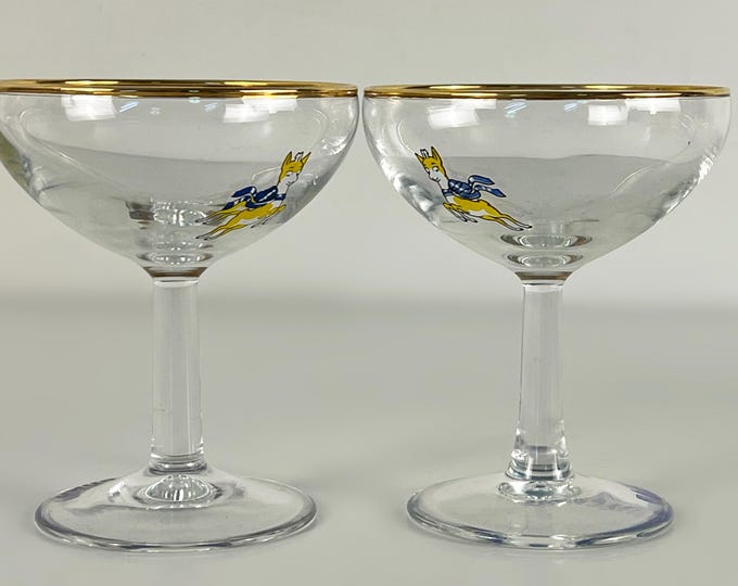 Set of 2 Babycham vintage champagne glasses, champagne coupe glasses, retro mid century barware 1970s