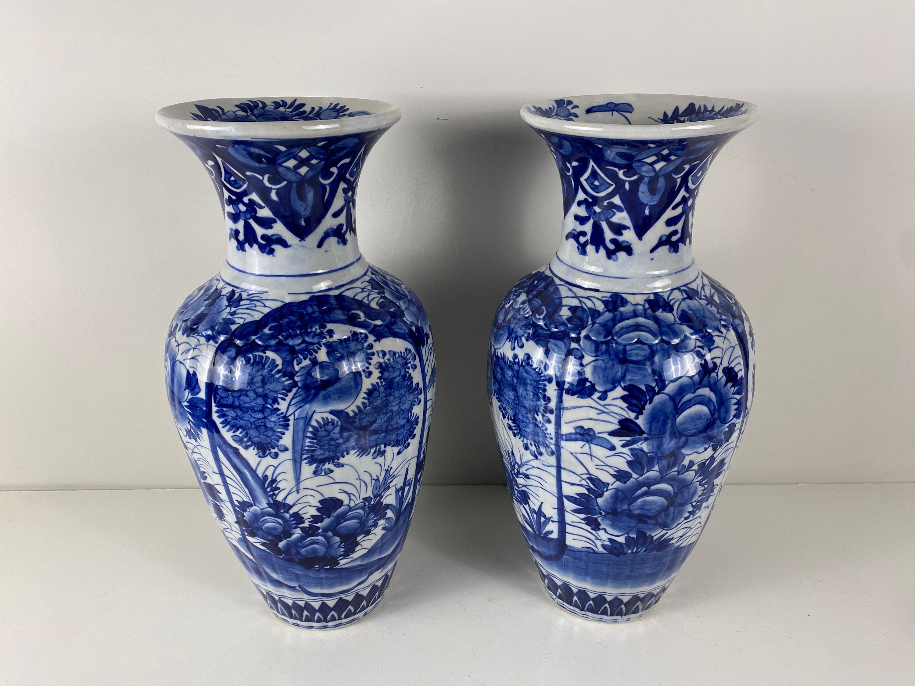 Antique Set of 2 XL Blue White Vases 45 Cm Blue and White - Etsy Antique Set of 2 XL Blue White Vases 45 Cm Blue and White - Etsy