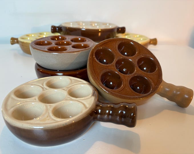 Set of 4 vintage escargot bakeware dishes, manufactured in France, 1980s