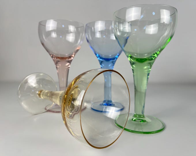 Set of 4 gorgeous large multi colored Luigi Bormioli Allegra vintage dessert bowls, ice coupes, manufactured by in Italy 1990s.