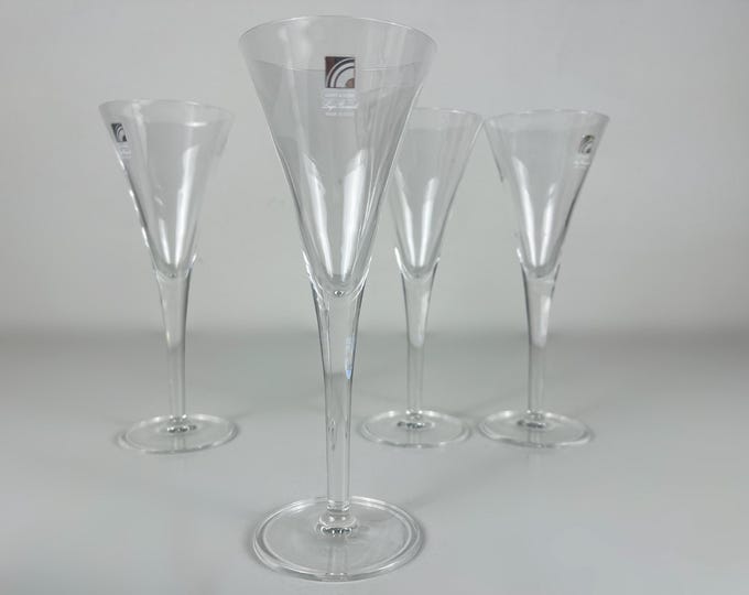 Set of 4 beautiful vintage Luigi Bormioli Tiziano handblown crystal champagne glasses, champagne flutes, Luigi Bormioli Italy 1990s