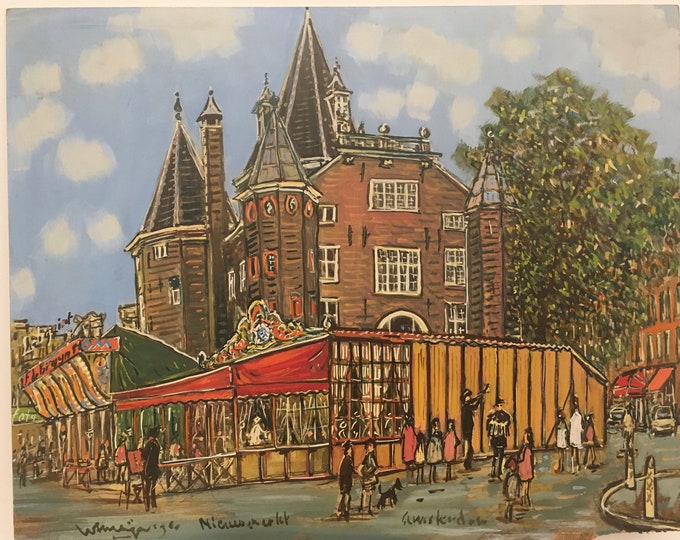 Original acrylic painting, Mirror tent, fairground, Fabulous vintage Carnival art, wall art from the Nieuwmarkt Amsterdam Holland from 1980
