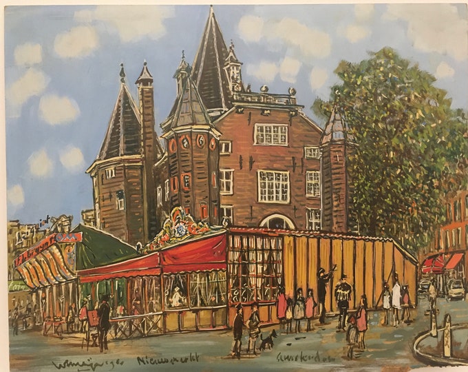 Original acrylic painting, Mirror tent, fairground, Fabulous vintage Carnival art, wall art from Nieuwmarkt Amsterdam Holland from the 1980s