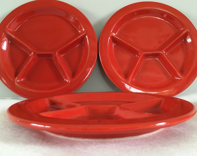 4 vintage Fondue BBQ Plates warm red, Schramberg Germany 1970s