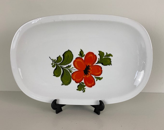 Schumann Arzberg serving dish, orange flower design, Vintage 1960's Bavaria West Germany mid century modern kitchenware