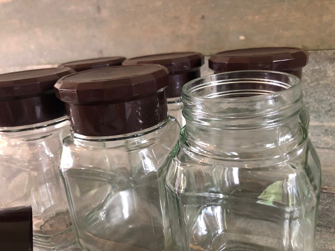 Set of 6 glass storage jars storage containers with brown | Etsy