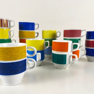 Mix and match colorful coffee, tea cups, vintage tableware from the 1960s and 70s, manufactured in Germany and Italy