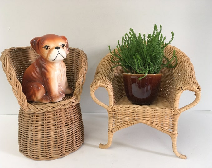 Small vintage wicker chairs, plant chairs, plant stands, mini doll chairs, boho decor plant stands