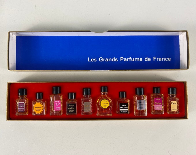 Vintage Perfume Miniatures set of 10: Les Grands Parfums de France, Charrier Perfumes Vallauris France, mini bottles from the 1980s