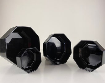 Set of 4 Octogonal bowls by Arcoroc France, Octime black vintage 1970s-1980s