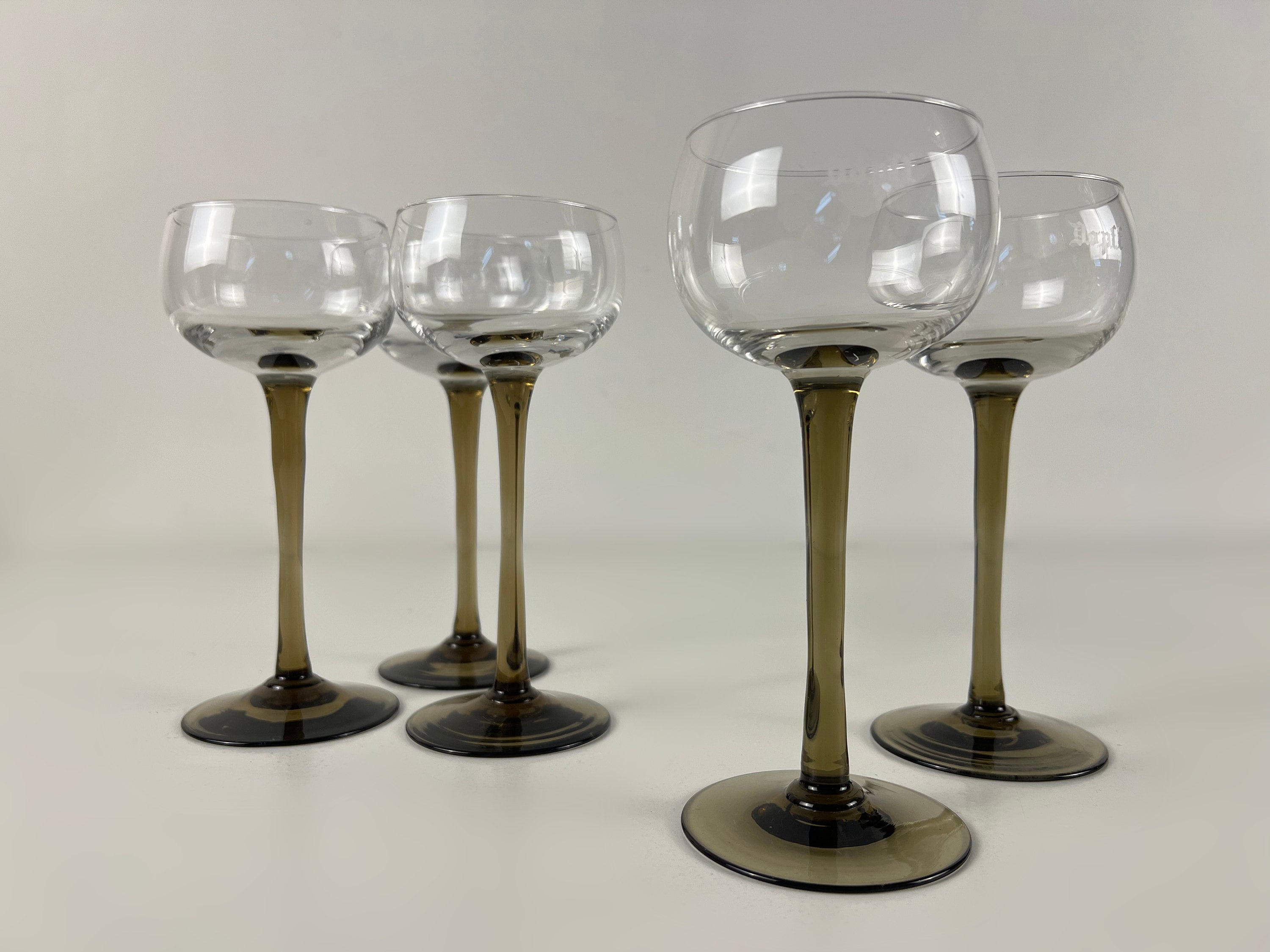 Vintage Colored Wine Glasses Goblet SET 2 Clear Stem Stemware Multicolor 7  1/2”