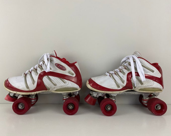 Vintage 80s Retro Roller skates, Andi roller skates,  red, white and silver, genuine white leather, Size EU 44, USman 10.5, UK 10