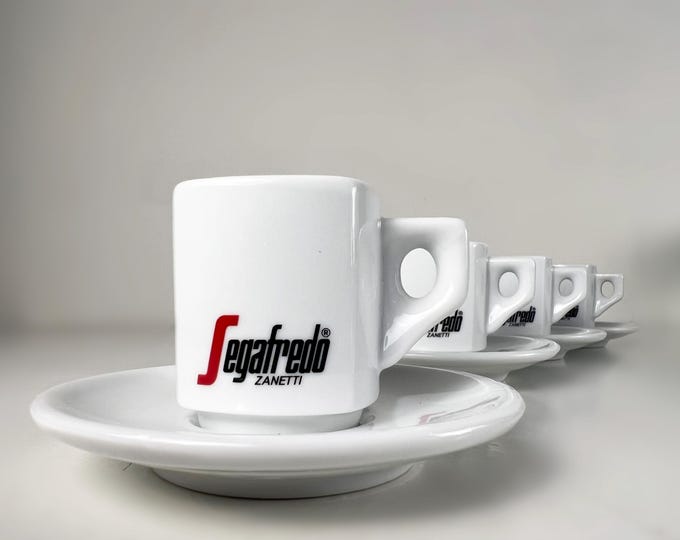 Set of 2 or 4 Vintage Segafredo Zanetti bar quality espresso cups with saucers, made in Italy 2000s
