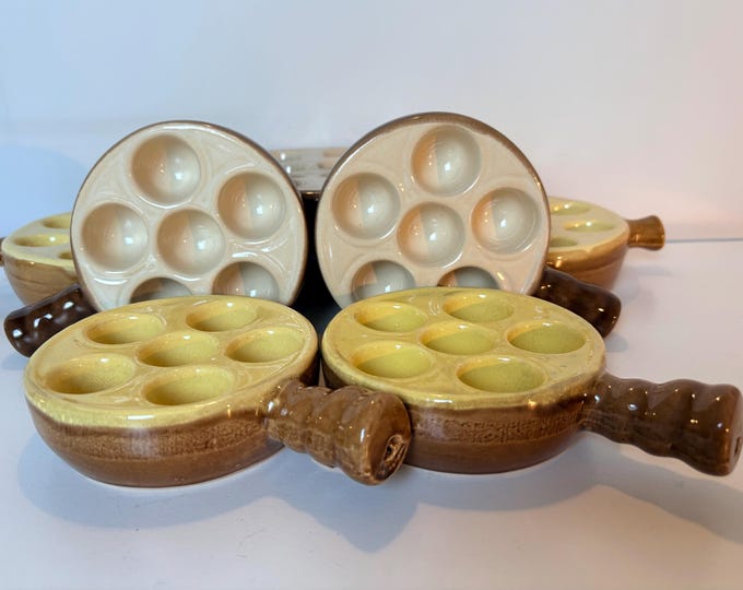 Set of 4 vintage escargot bakeware dishes, manufactured in France, 1980s