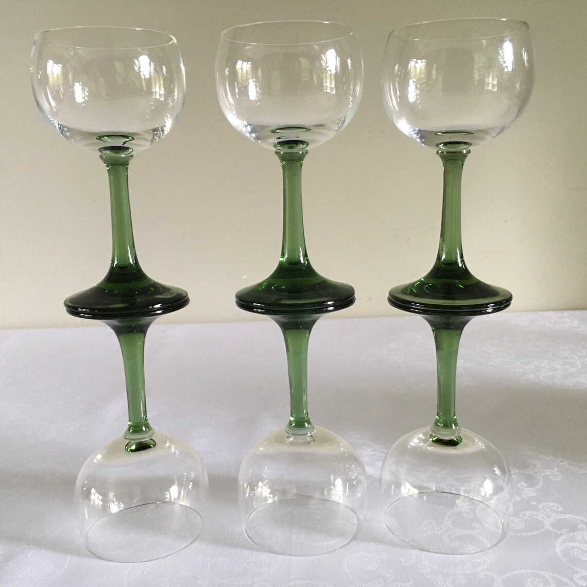 6 green stemmed wine glasses from the 70s beautiful olive Etsy