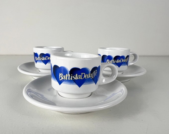 Set of 2 or 3 Vintage ACF espresso cups, Battista Decaffè logo made in Italy, retro design from the 1980s