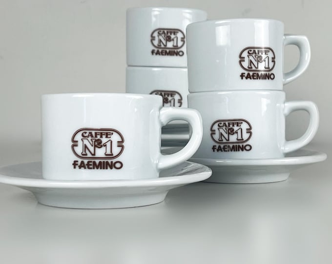 Set of 5 Faemino Caffe No 1 demi tasse coffee cups and saucers, Walküre Bayreuth Bavaria bar quality coffee cups, vintage from the 1970s