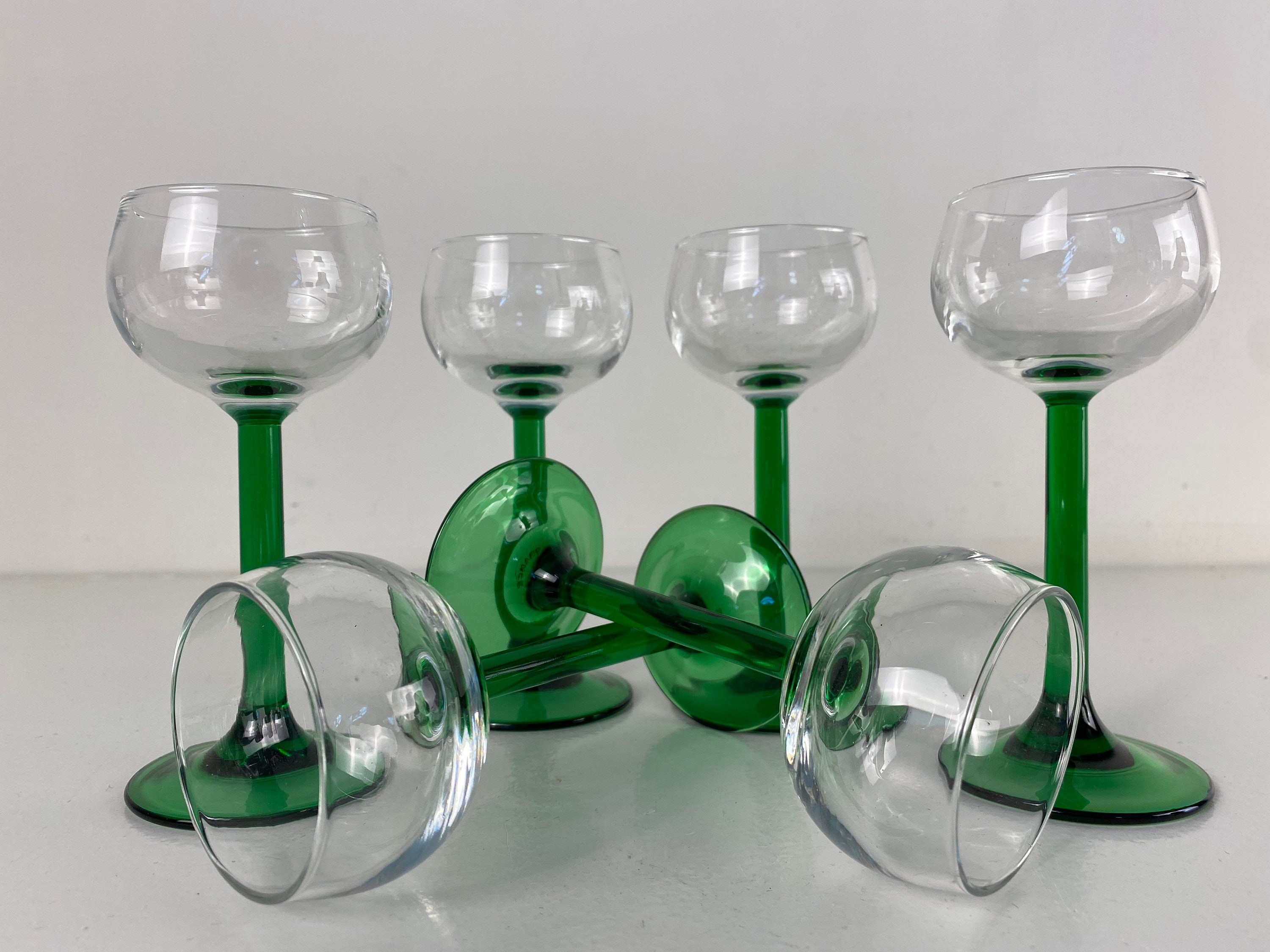 6 Alsatian wine glasses with green stems