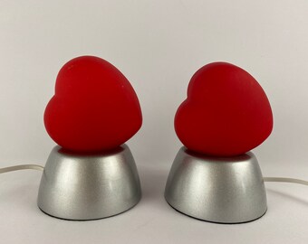 Small Ikea heart table lamp, retro table lamp in red and silver, night light, Valentine gift, lovely vintage from the 1980's