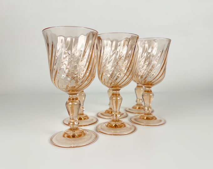 Set of 6 Luminarc rosaline pink wine glasses, Luminarc, Cristal D'Arques France 1970s