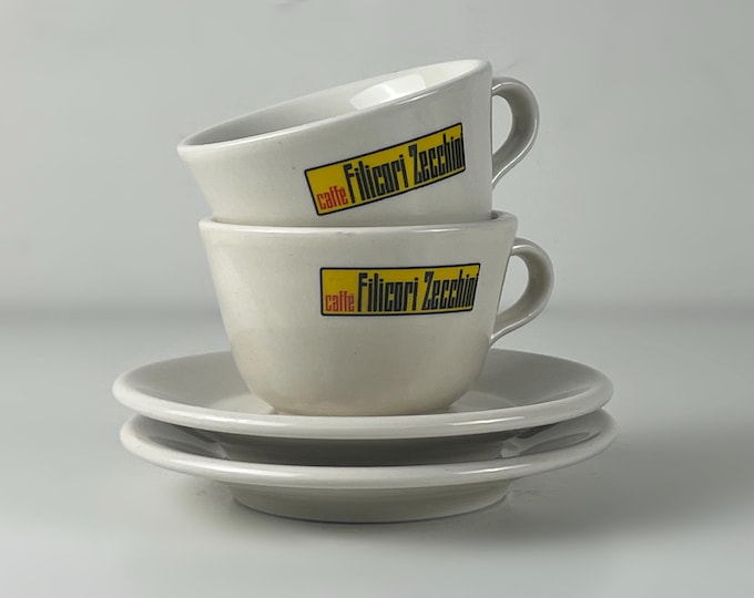 Set of 2 vintage Vintage ACF Italy Filicori Zecchini Cappuccino cups with saucers, thick Walled Heavy Porcelain coffee cups