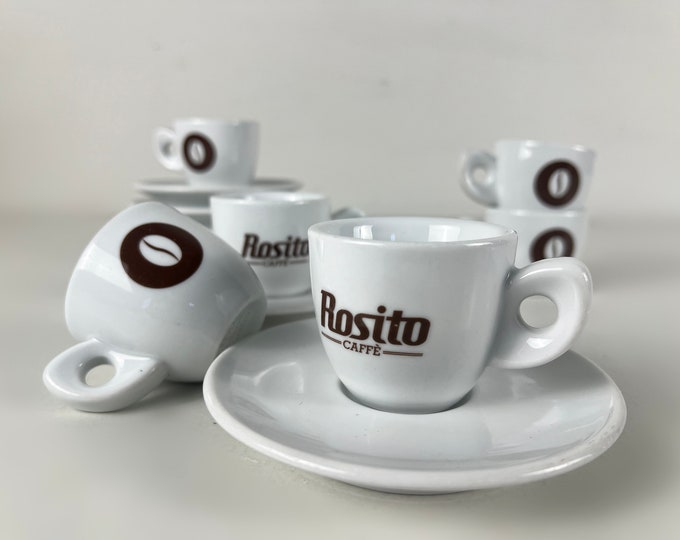 Set of 6 espresso cups, very nice vintage, bar quality porcelain espresso cups, Caffé Rosito logo made in Italy by IPA, 2000s