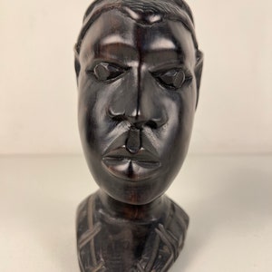 Vintage carved African heads, pair of 2 men, ebony wood from the 1970s afbeelding 3