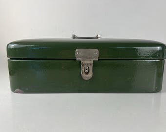 Panera esmaltada, caja para pan en color verde menta, precioso diseño holandés vintage de mediados de siglo de la década de 1950.
